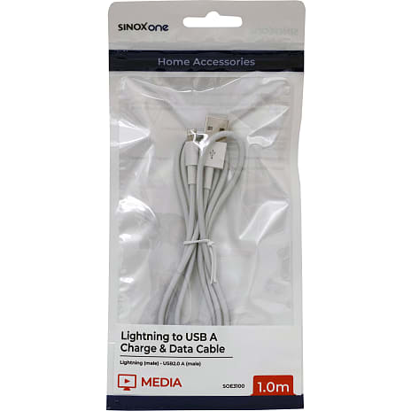 Sinox One Lightning kabel. 1m. Hvid