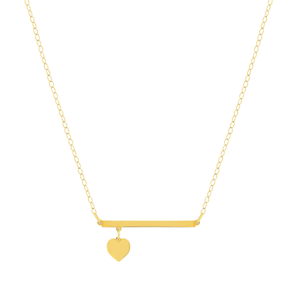 Collier or 375 jaune, motif barrette pampille coeur 45cm