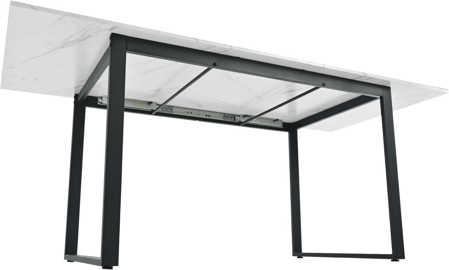 Esstisch ausziehbar 140-180x70x75 cm, rechteckiger Küchentisch, Esszimmertisch mit Tischplatte in Marmoroptik und Metallbeinen, Ausziehbarer tisch für 4-8 Personen, für Wohn- und Esszimmer, weiß.