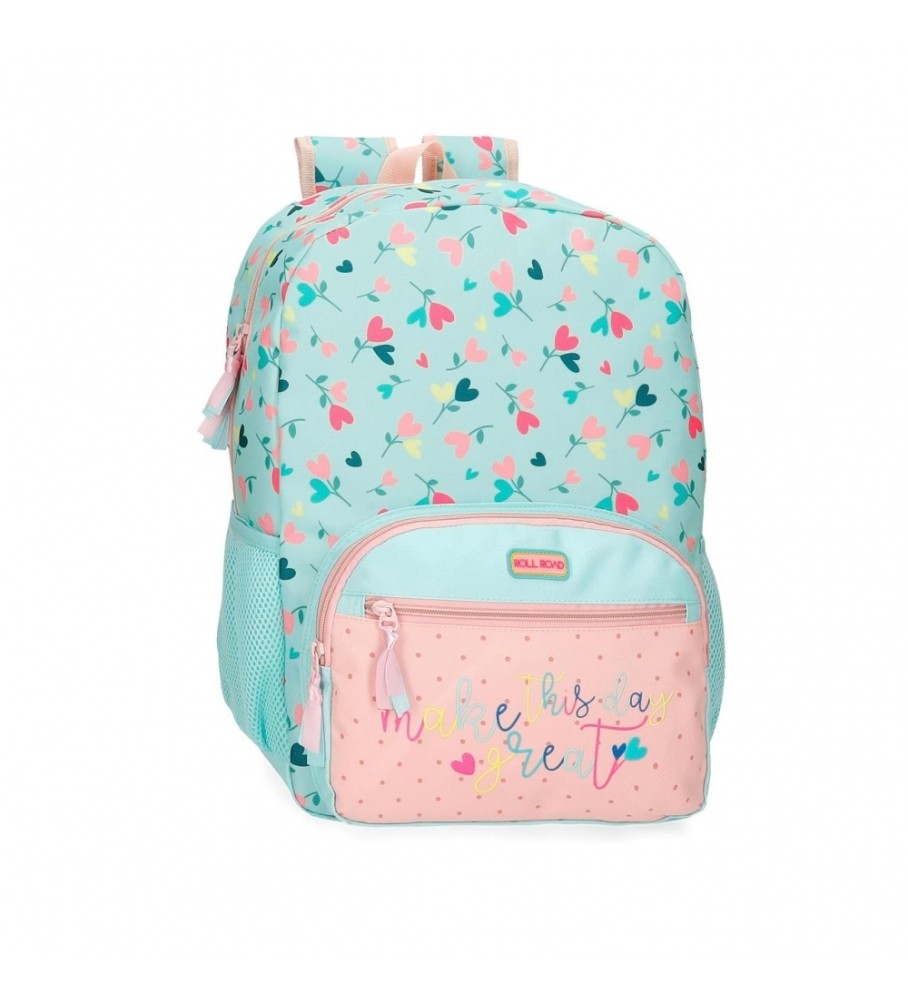 Mochila Roll Road Queen of hearts adaptável para carro 42 cm turquesa, rosa