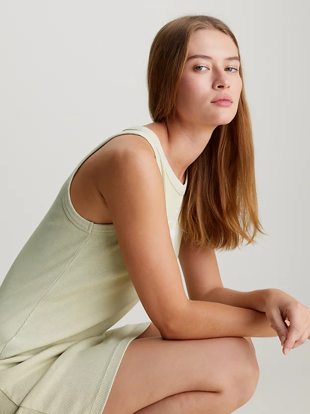 Vestido de alça canelado em algodão com monograma