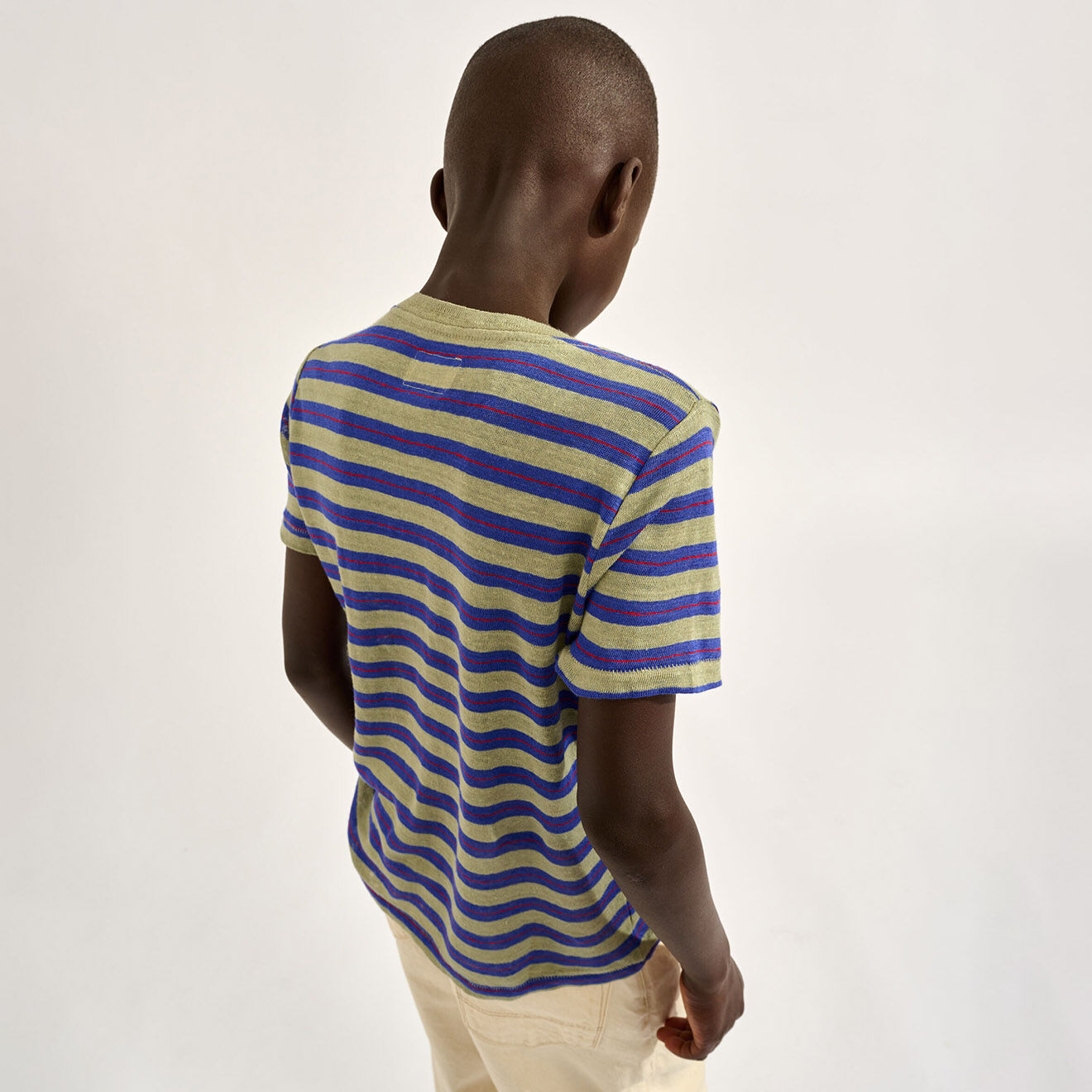 Bellerose T-Shirt 100% Lin Mogo  rayé gris/bleu