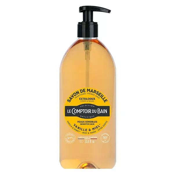 Le Comptoir du Bain Savon de Marseille Vanille Miel Extra Doux 1L