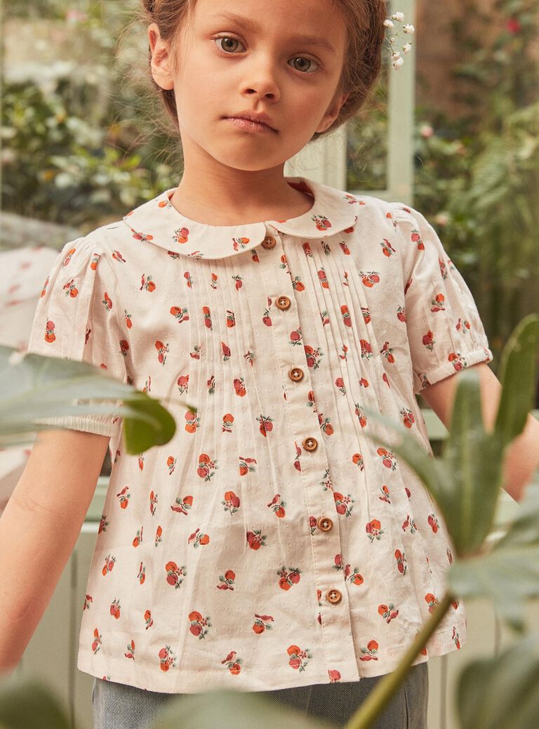 Blouse écrue à imprimé fruits