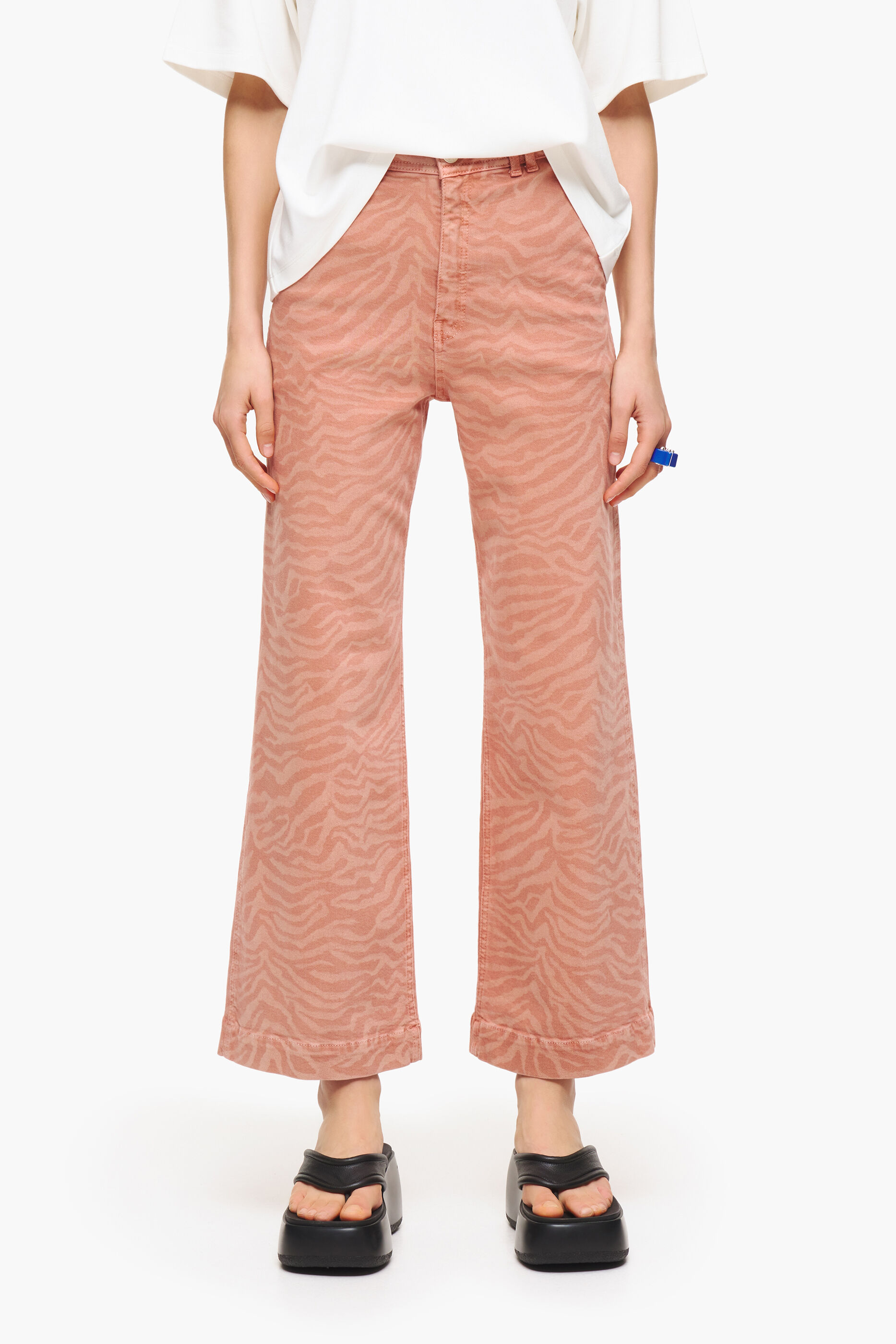 CULOTTE - Calça jeans de cintura alta com estampa de tigre cor damasco