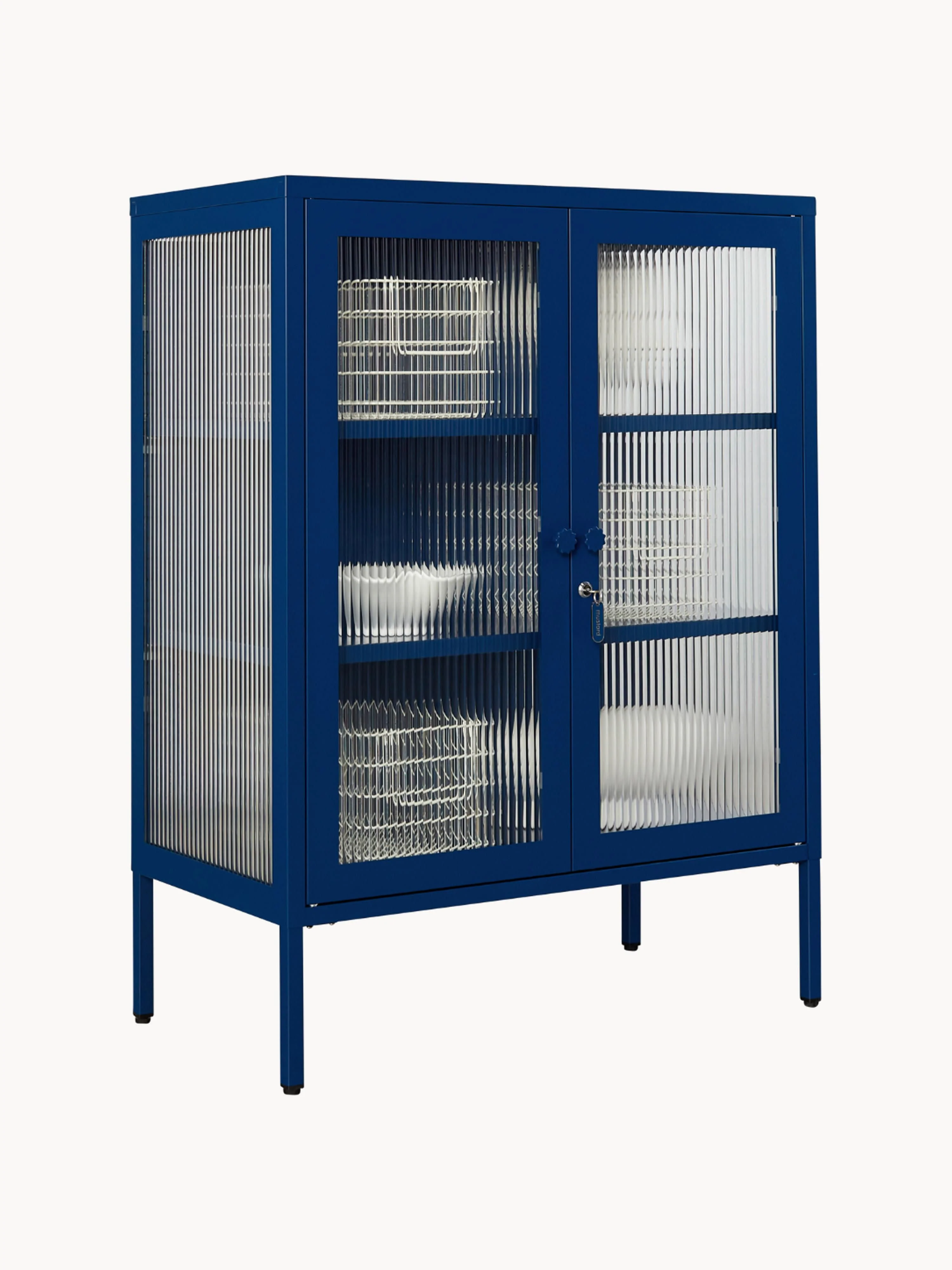 Metalen vitrinekast The Mixer met geribbeld glas