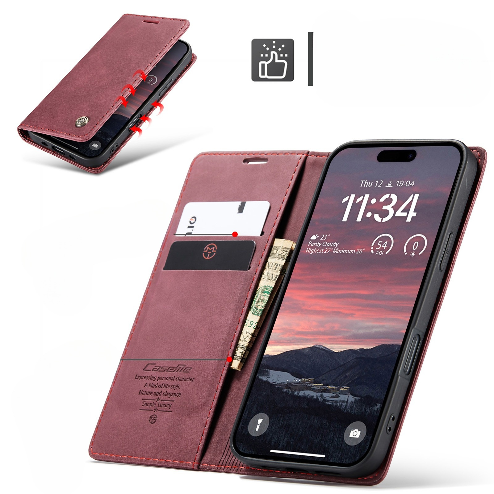 iPhone Air Leder Tasche Flip Wallet Etui mit Kartenfächern - Rot