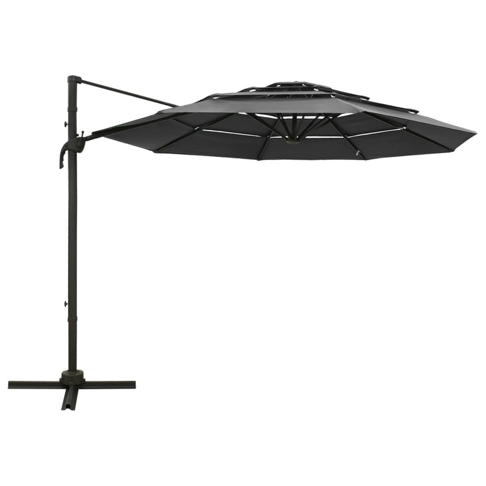 Parasol mobilier de jardin à 4 niveaux avec mât en aluminium 3 x 3 m anthracite