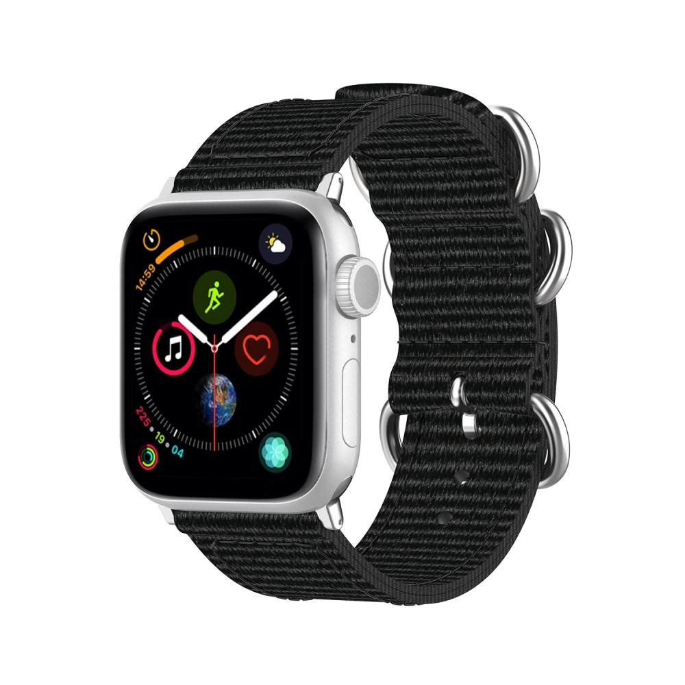 Apple Watch (42/41/40/38 mm) Canvas Stoff Armband mit Dornschliesse (Gelenkumfang 165-215mm) - Schwarz