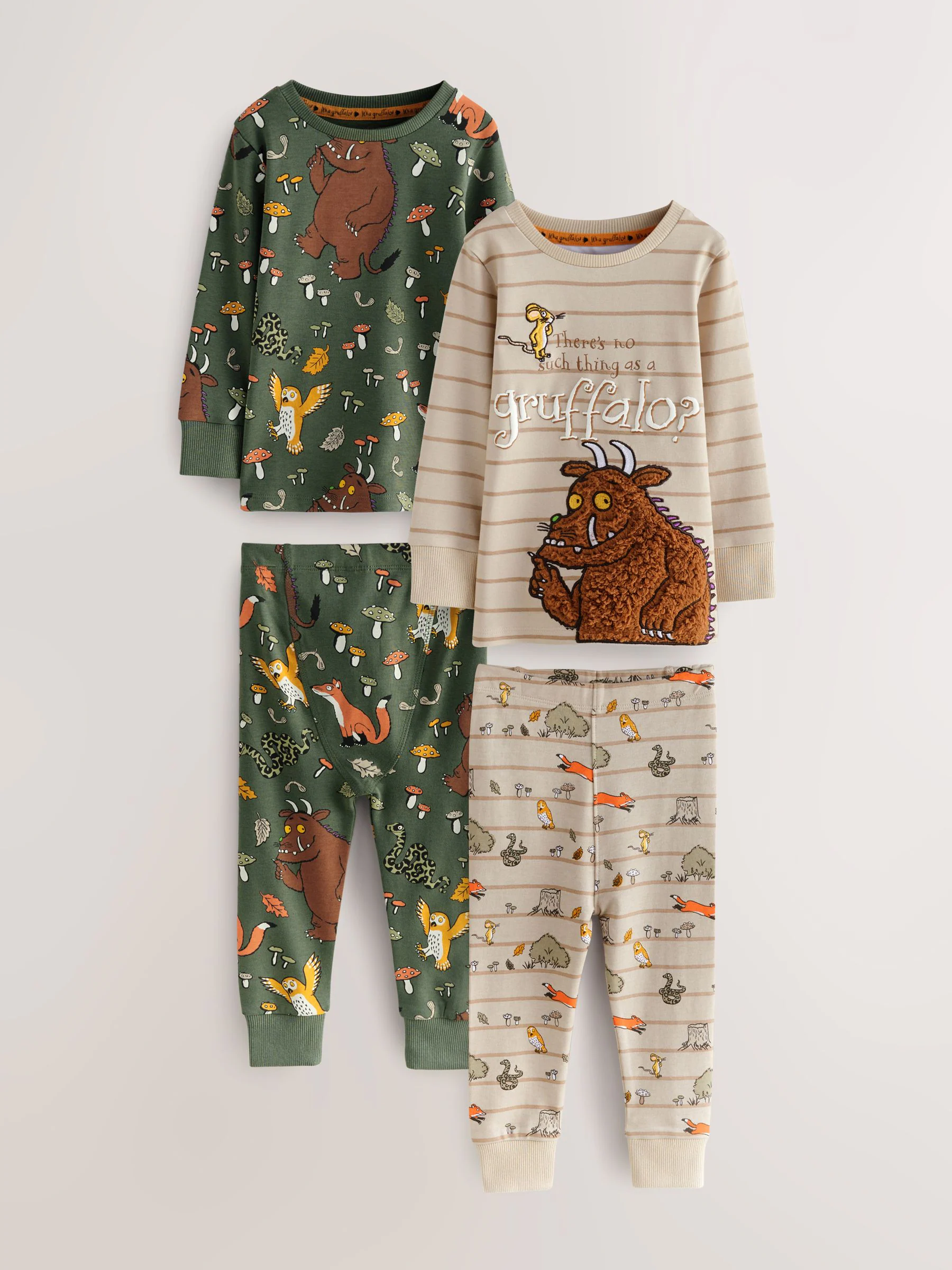 Kaki/Crème Gruffalo - Verpakking van 2 knusse pyjama's (9 mnd-9 jr)