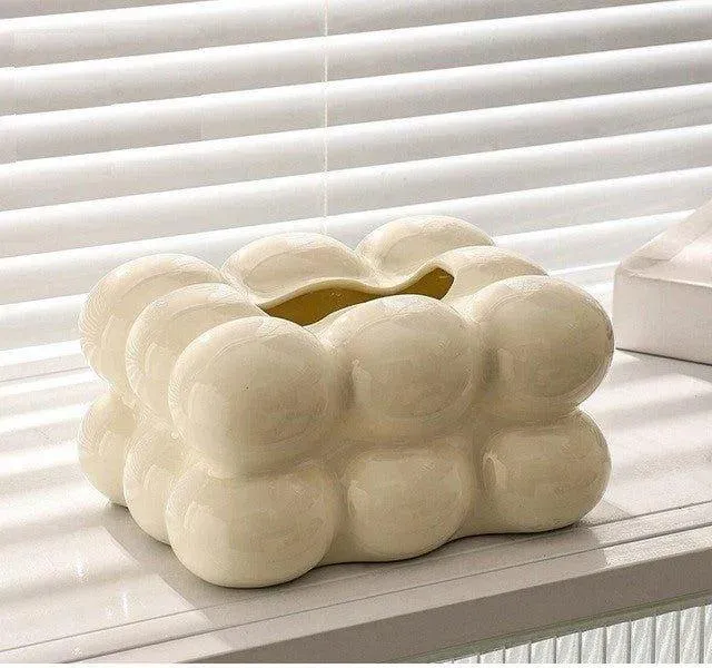 Decorative Ceramics Marshmallow Shape Tissue Box Case | Modern Napkin Holder Organizer