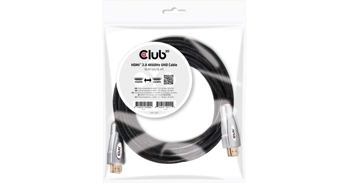 Club 3DHDMI 2.0 kabel  (Zwart/zilver, 5 meter, 4K 60Hz)