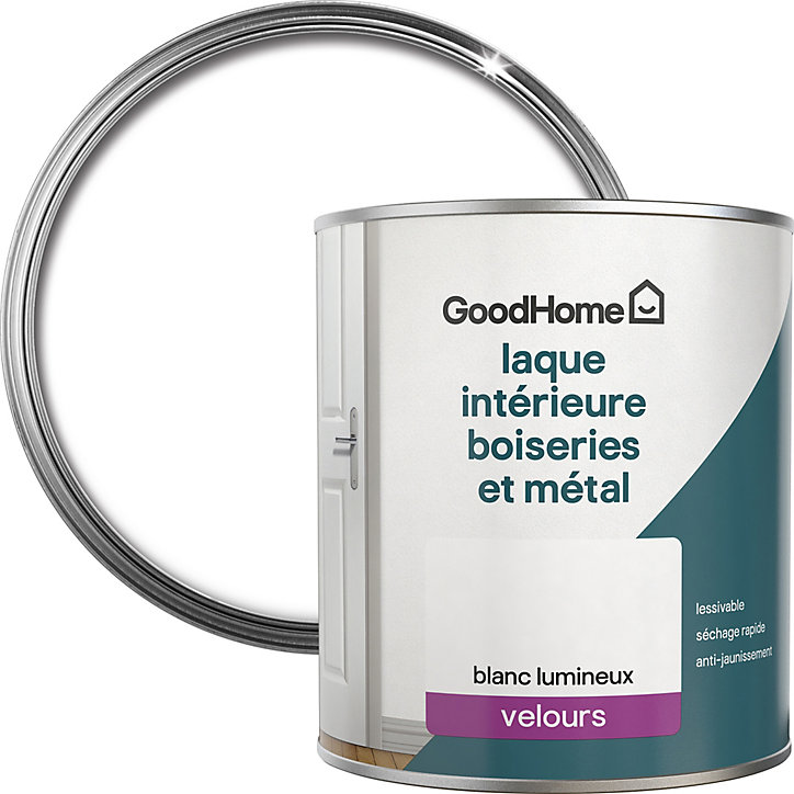 Laque boiseries et métal GoodHome velours blanc 750ml