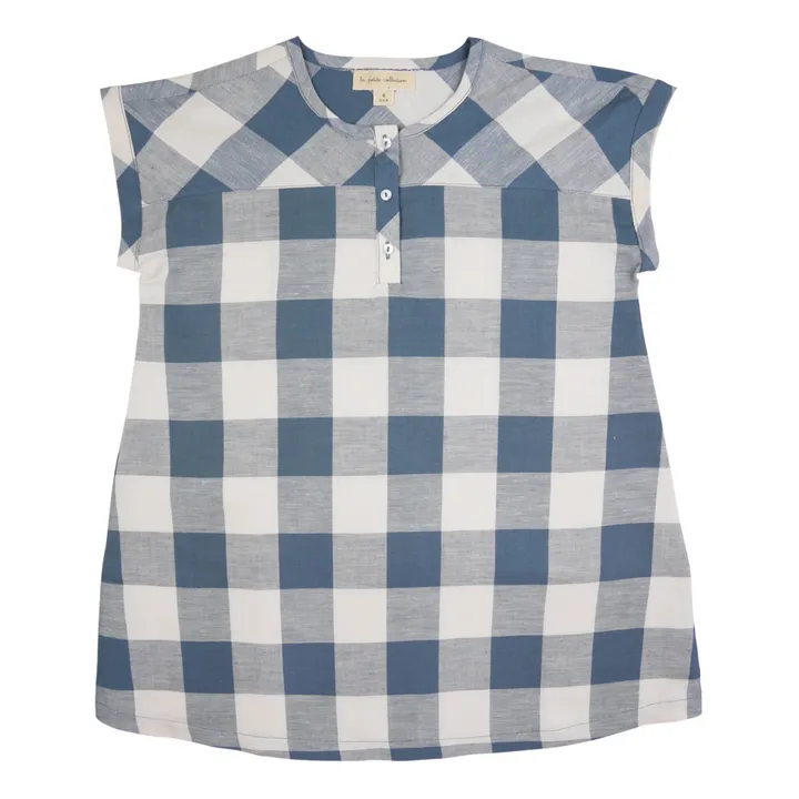 La Petite Collection Robe Lin Carreaux | Bleu