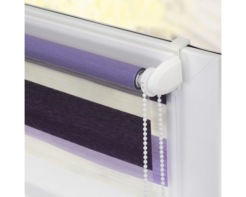 Lichtblick dubbel rolgordijn, zonder boren, violet-paars-wit, 45x150 cm, inclusief klembeugels