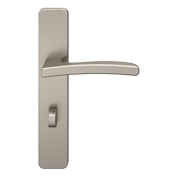 Ensemble poignée sur plaque rectangulaire à condamnation GoodHome Irvil effet nickel satin gris L.126.5mm x l.42mm entraxe 165-195mm