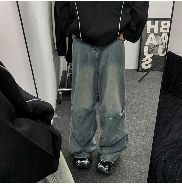 Whyessa - Mid Rise Washed Wide Leg Jeans
