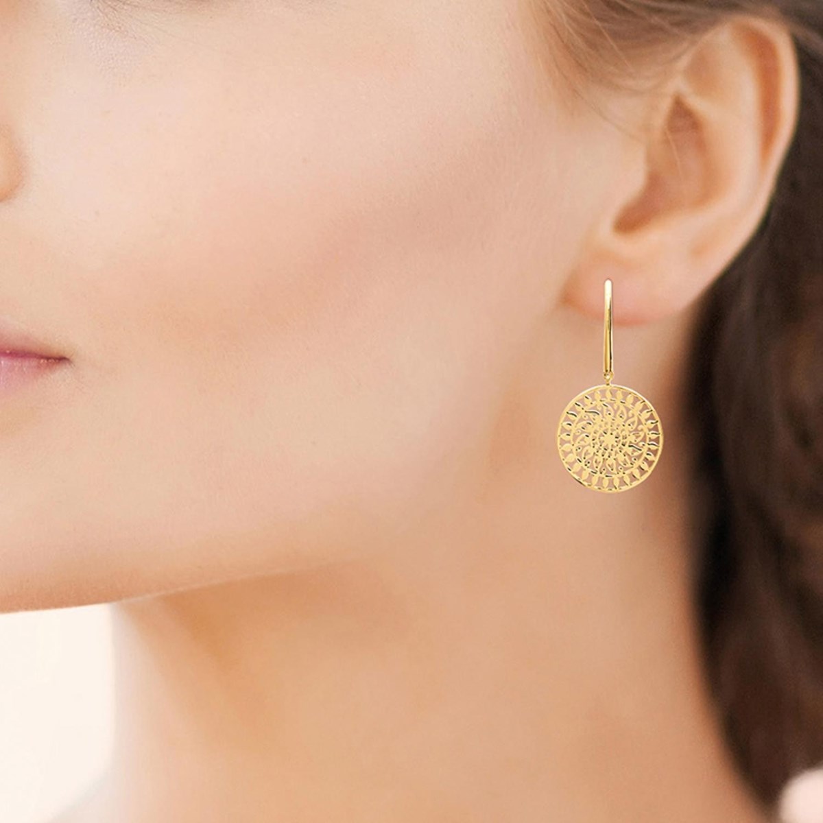 Boucles d'oreilles soleil arabesque ajouré Plaqué OR 750 3 microns