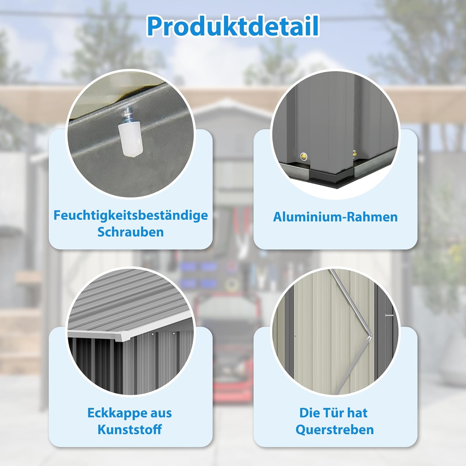 Metall Gerätehaus 9m³ Gerätehaus mit Pultdach,Gartenhaus Geräteschuppen Garten Schuppen Inkl. Metallfundament (ohne Boden), Geräteschrank für Garten,Grau