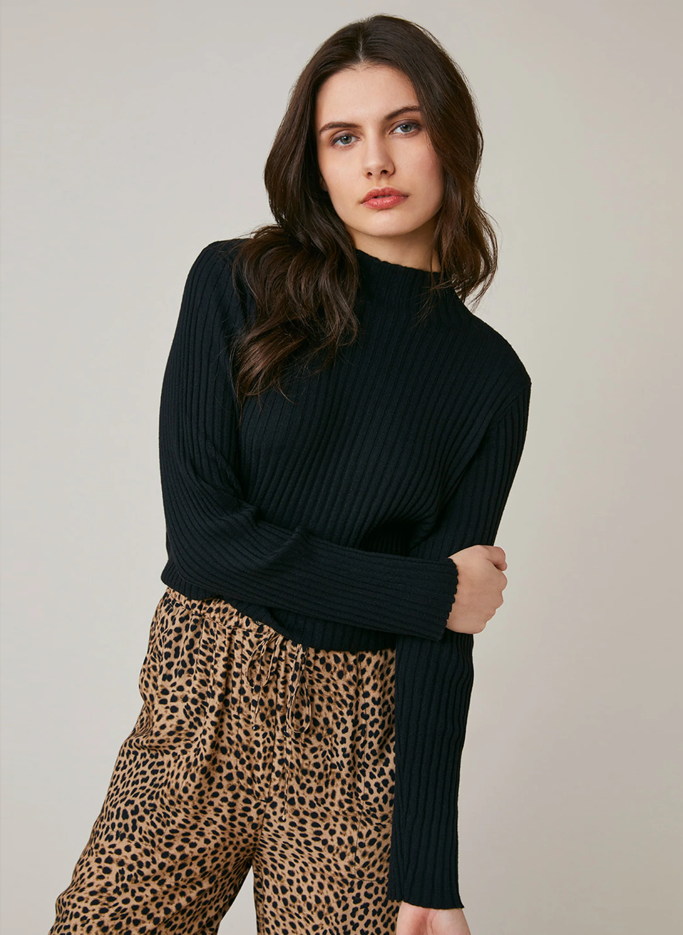 ELEANA - Pull col montant| Noir