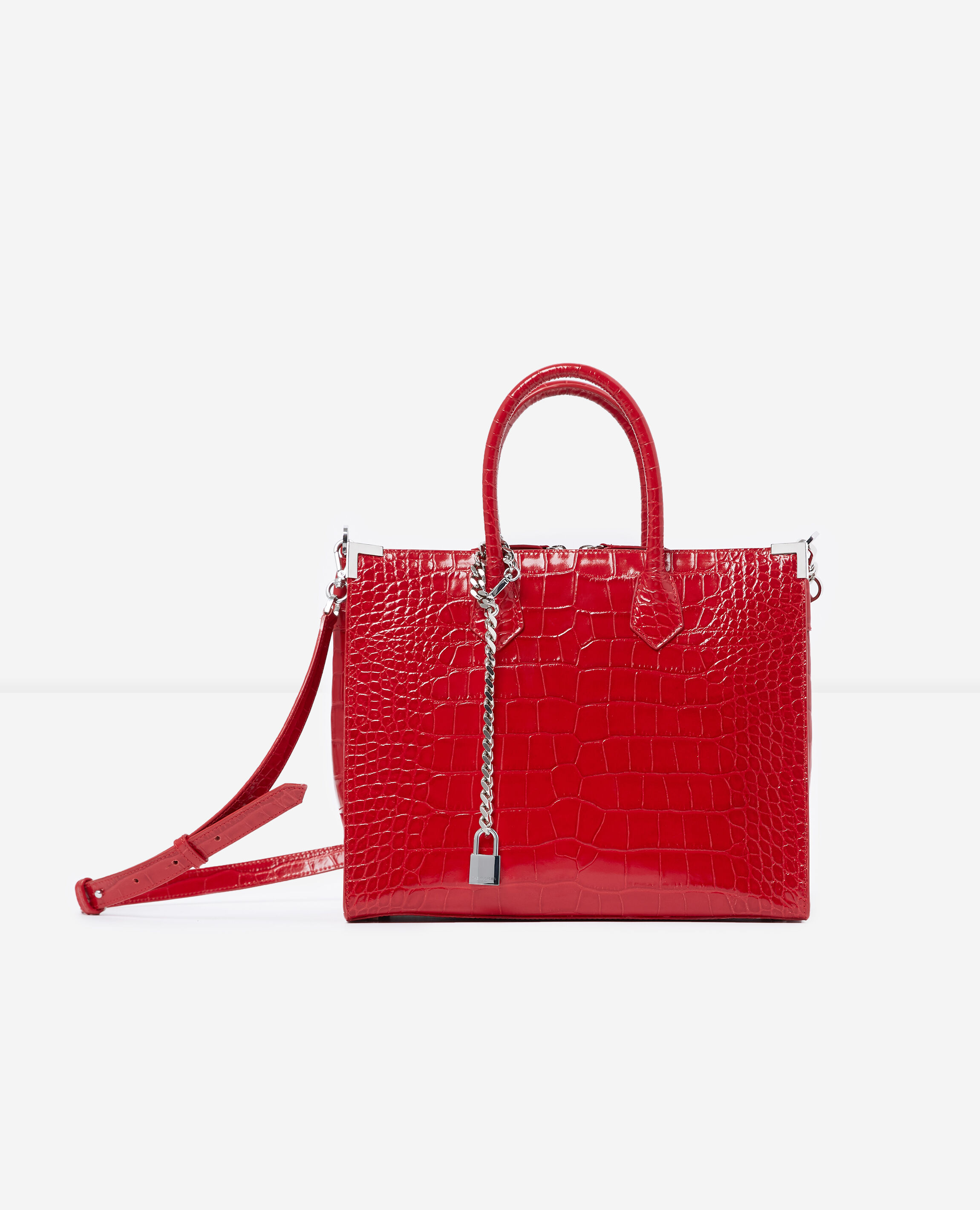 Sac large Ming rouge métallerie argentée