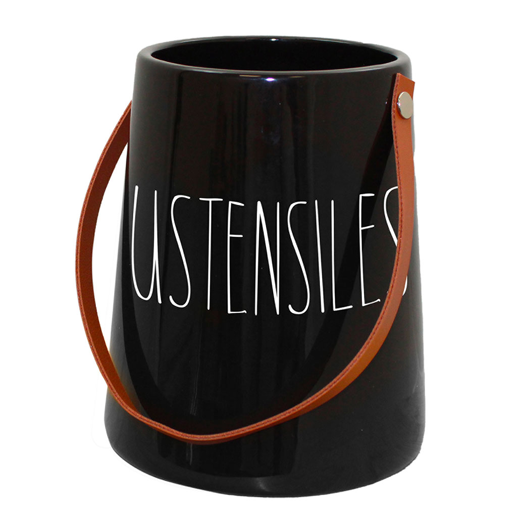 Pot à ustensiles céramique avec anse noir D 12x14cm
