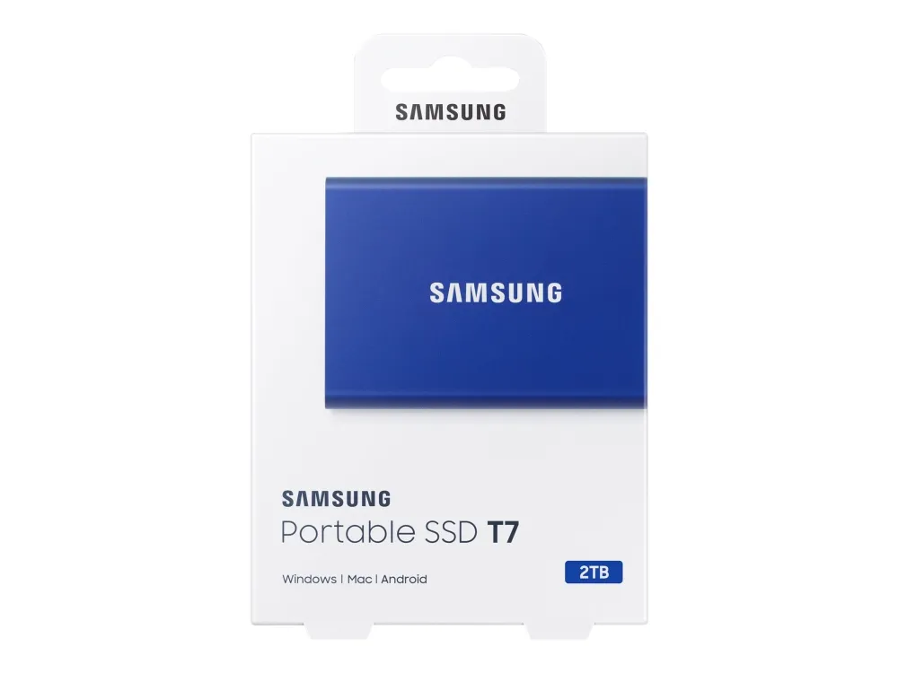 Samsung T7 MU-PC2T0H - SSD - krypteret - 2 TB - ekstern (bærbar) - USB 3.2 Gen 2 (USB-C stikforbindelse) - 256-bit AES - indigoblå