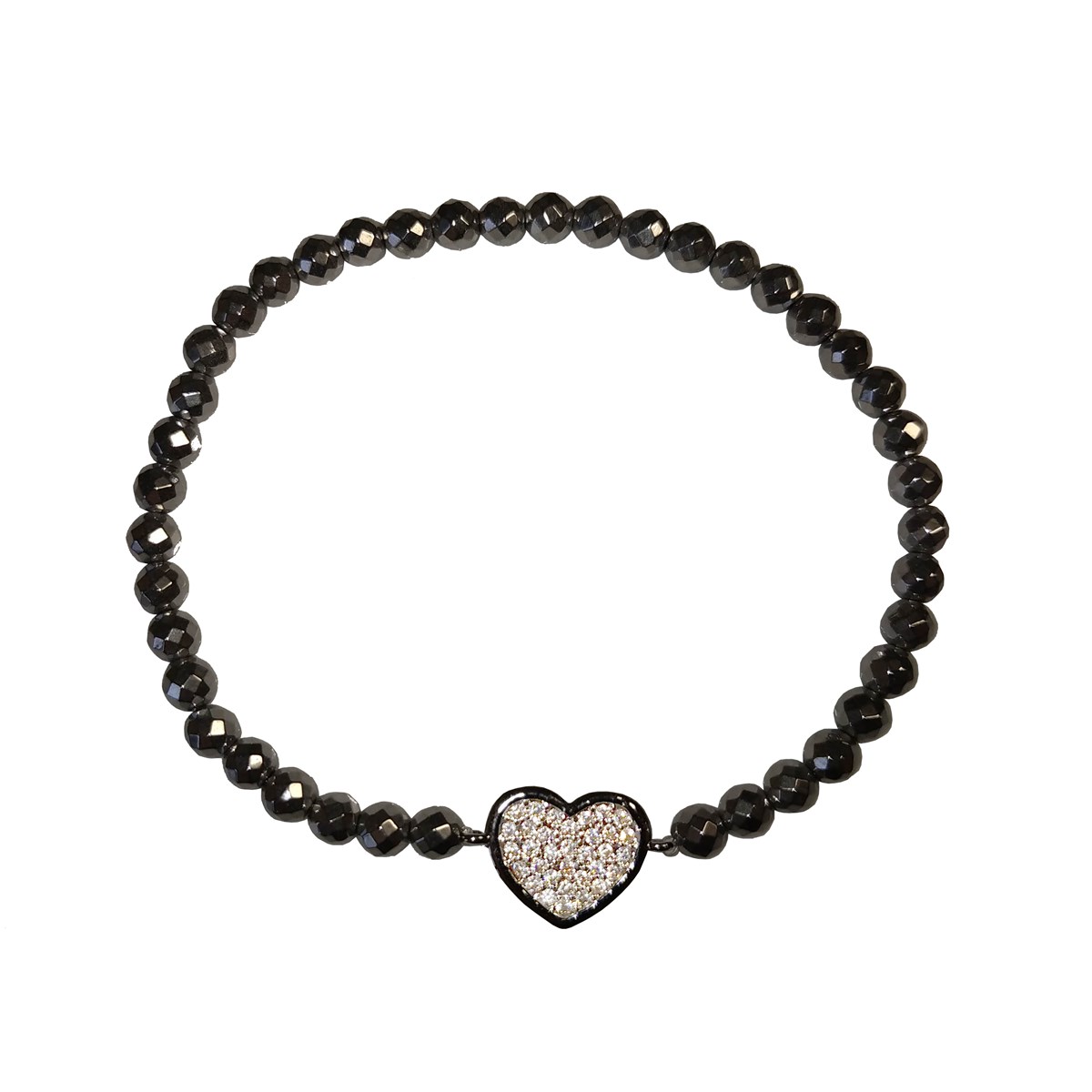 Bracelet fantaisie coeur noir en acier et oxydes de zirconium
