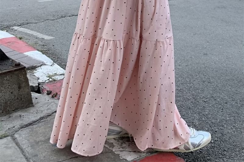 scenesweet - Maxi A-lijn rok met hoge taille en stippen