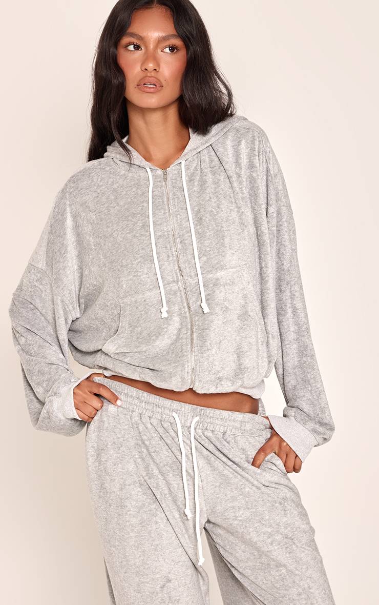 Gris Chiné Sweat À Casynthétiqueche Zippé En Tissu Éponge Avec Cordon De Serrage Contrasté