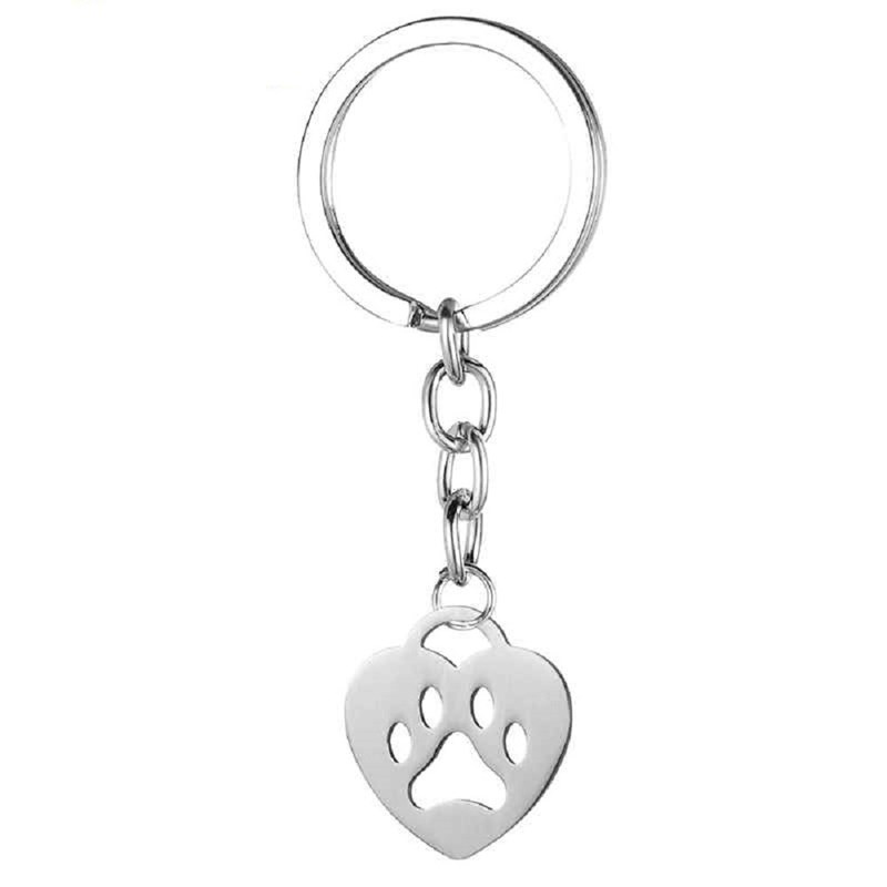Porte-clés coeur coussinet patte de chien ou chat argenté