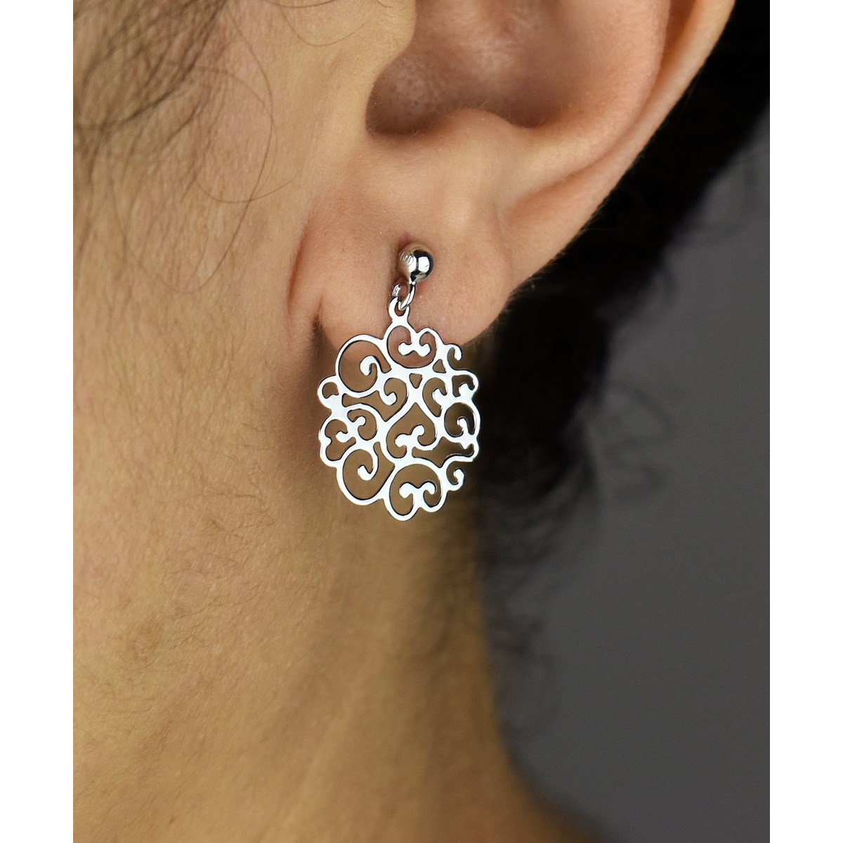Boucles d'oreilles arabesque de coeurs ajouré Argent 925 Rhodié