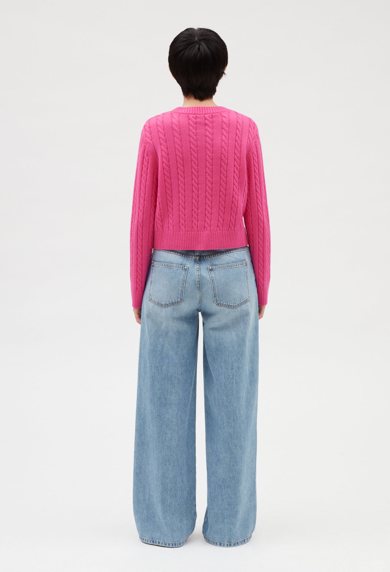 Pull court maille torsadee