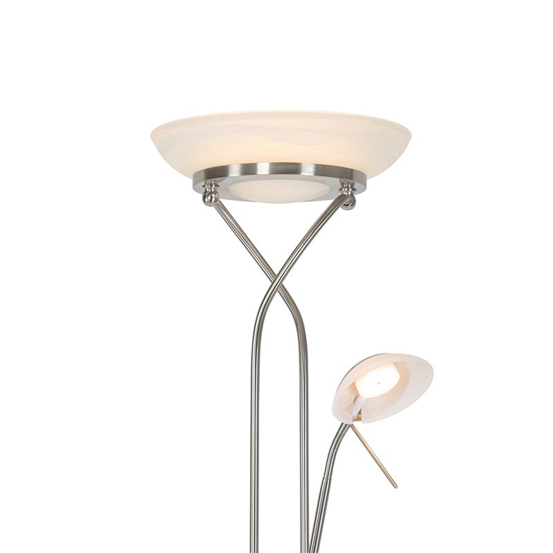 Vloerlamp staal incl. LED en dimmer met leeslamp - Empoli