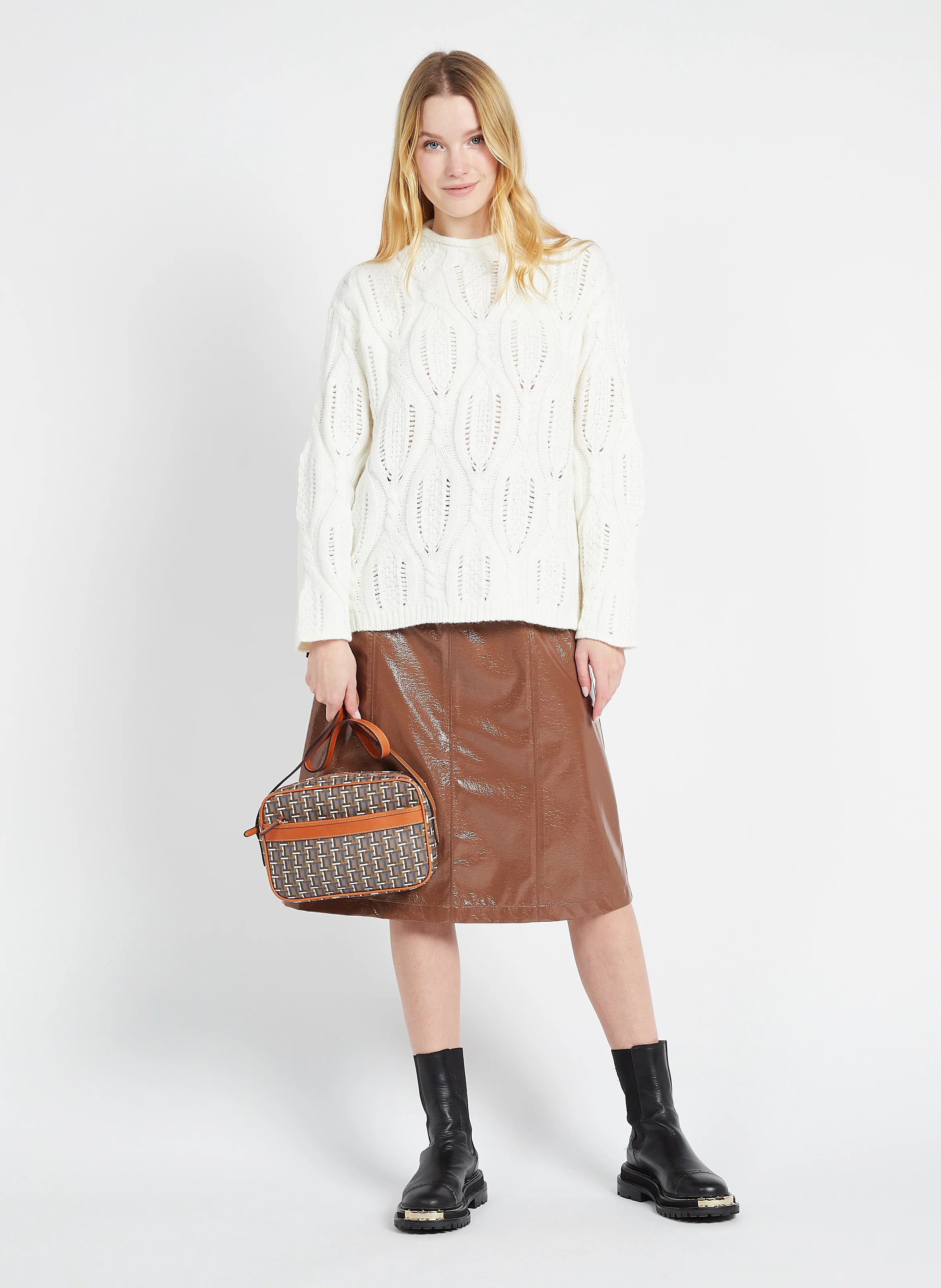 CAMILLE - Sac bandoulière imprimé en toile| Marron