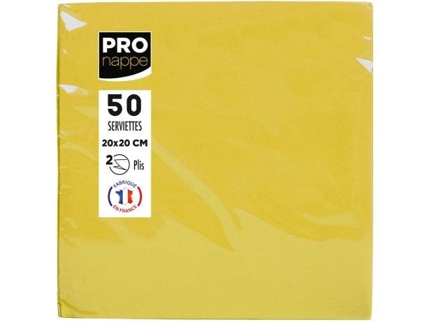 PRO nappe Papierservietten Gelb 20 cm x 20 cm, 50 Stück Packung mit 50 Cocktail-Servietten