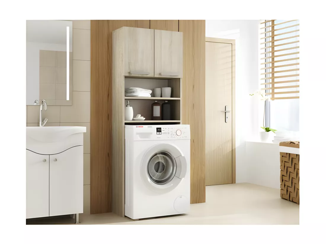 COMO - Meuble pour machine à laver - 64x183x30cm - Rangement espace buanderie lave linge salle de bains - Style moderne