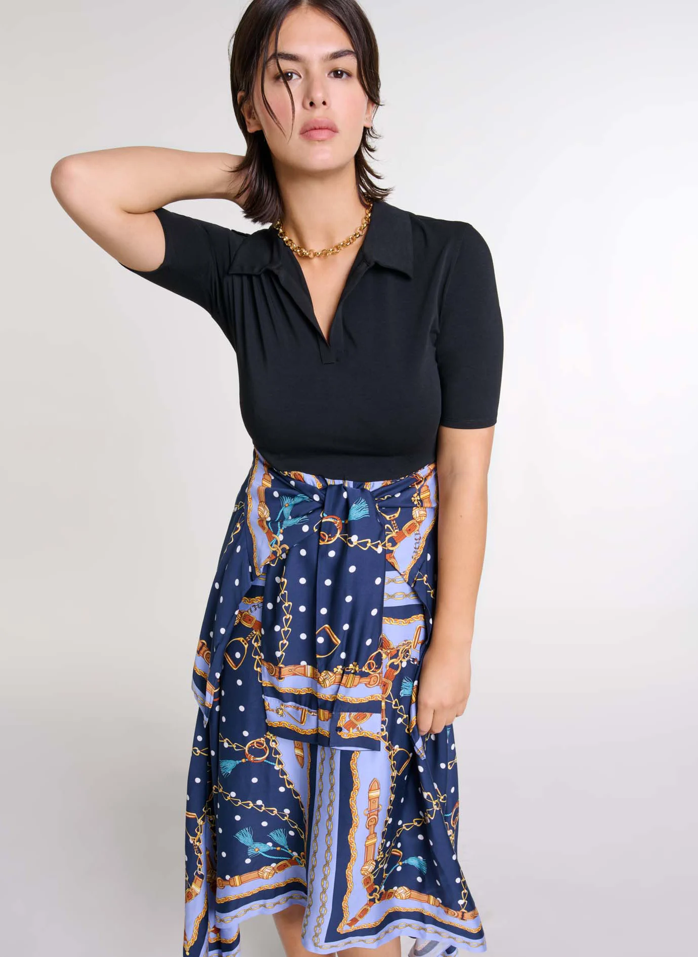 Robe longue asymétrique à col polo | Multicolore