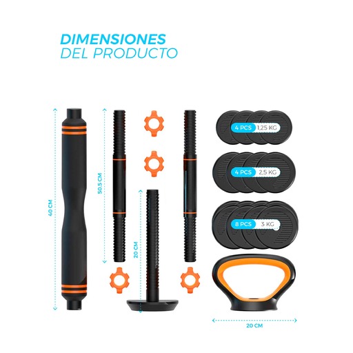 Kit Xiaomi Fed com halteres, barra e kettlebell de 40 kg