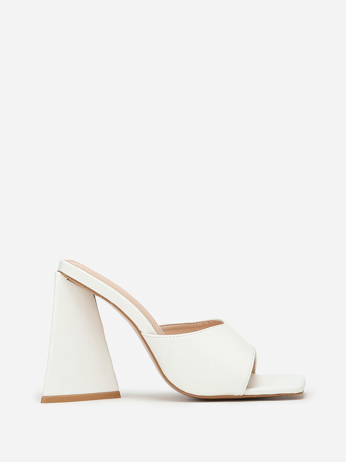 Mules en simili à large talon triangle- Blanc