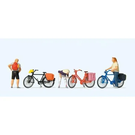 Preiser 10659 Radfahrer stehend, Reifen aufpumpend und bei »kurzer Seite 06 Pause
