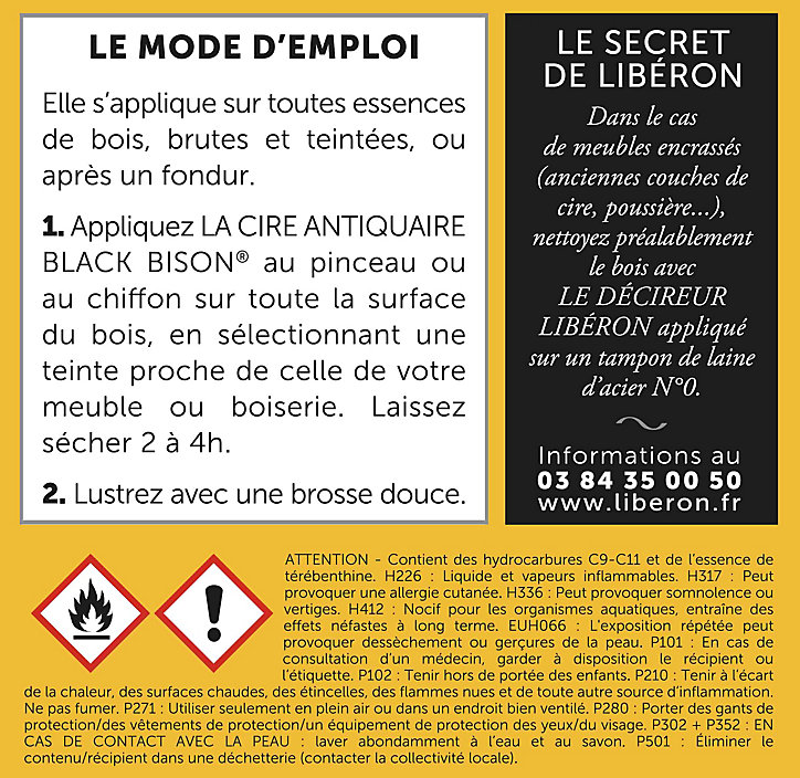 Cire liquide antiquaire black bison pour meubles Libéron chêne foncé 500ml