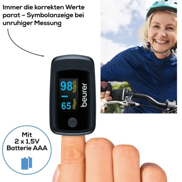 PO 45 Finger Pulsoximeter Sauerstoff (SpO2) Pulsfrequenz Messgerät mit OLED Anzeige inkl. Batterien (45434) - Schwarz
