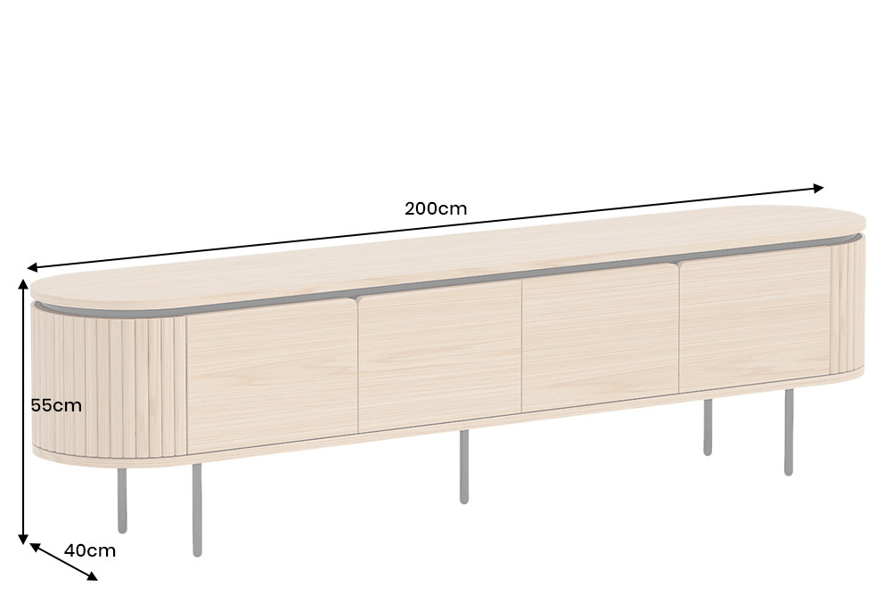 Modernes TV-Board ATELIER 200cm natur Eiche schwarz Metall Lowboard