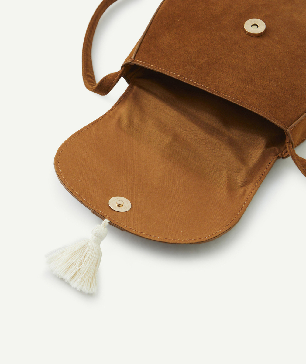 SAC BANDOULIÈRE FILLE MARRON AVEC POMPON ÉCRU