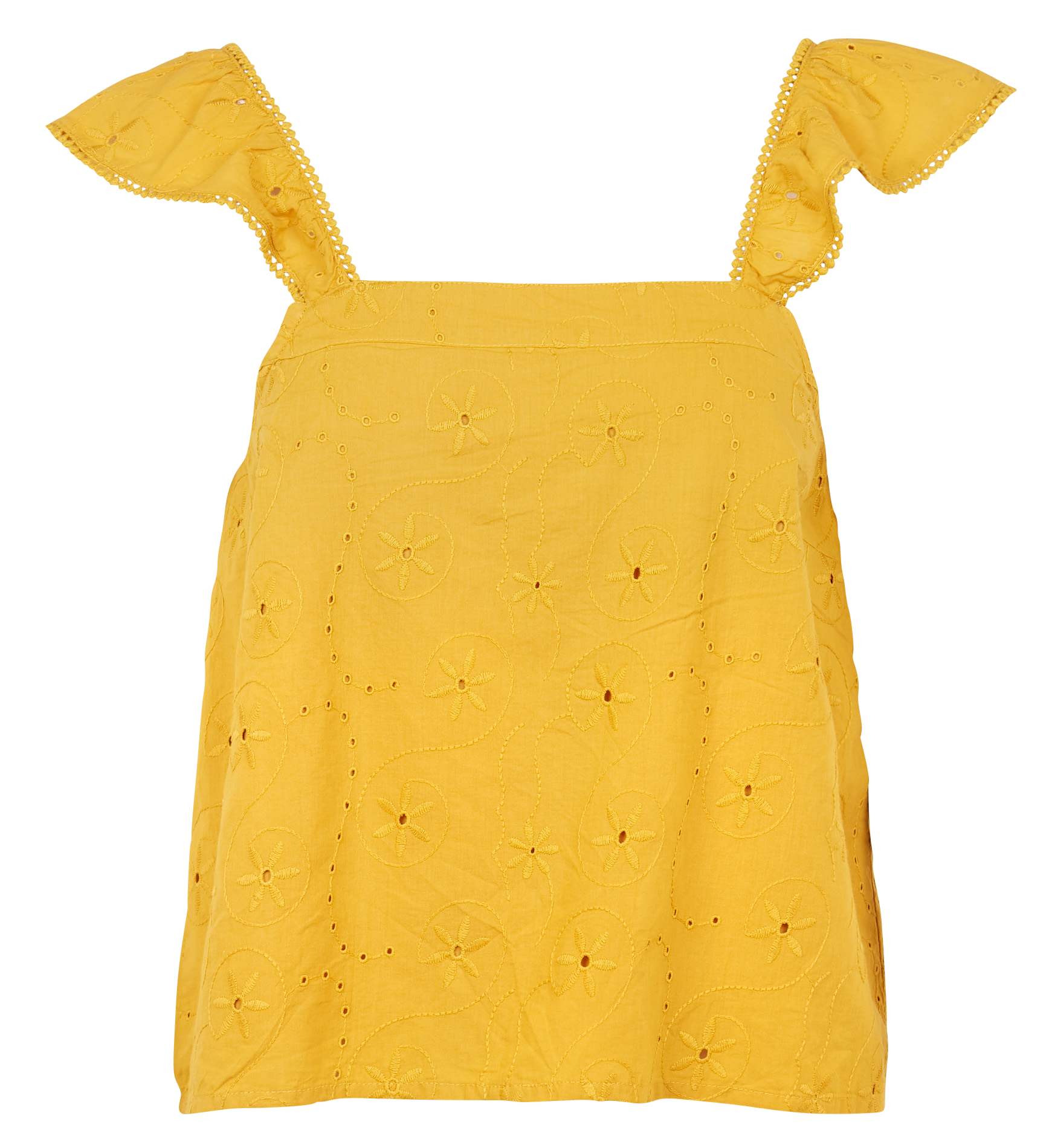 Top col carré brodé en coton| Jaune