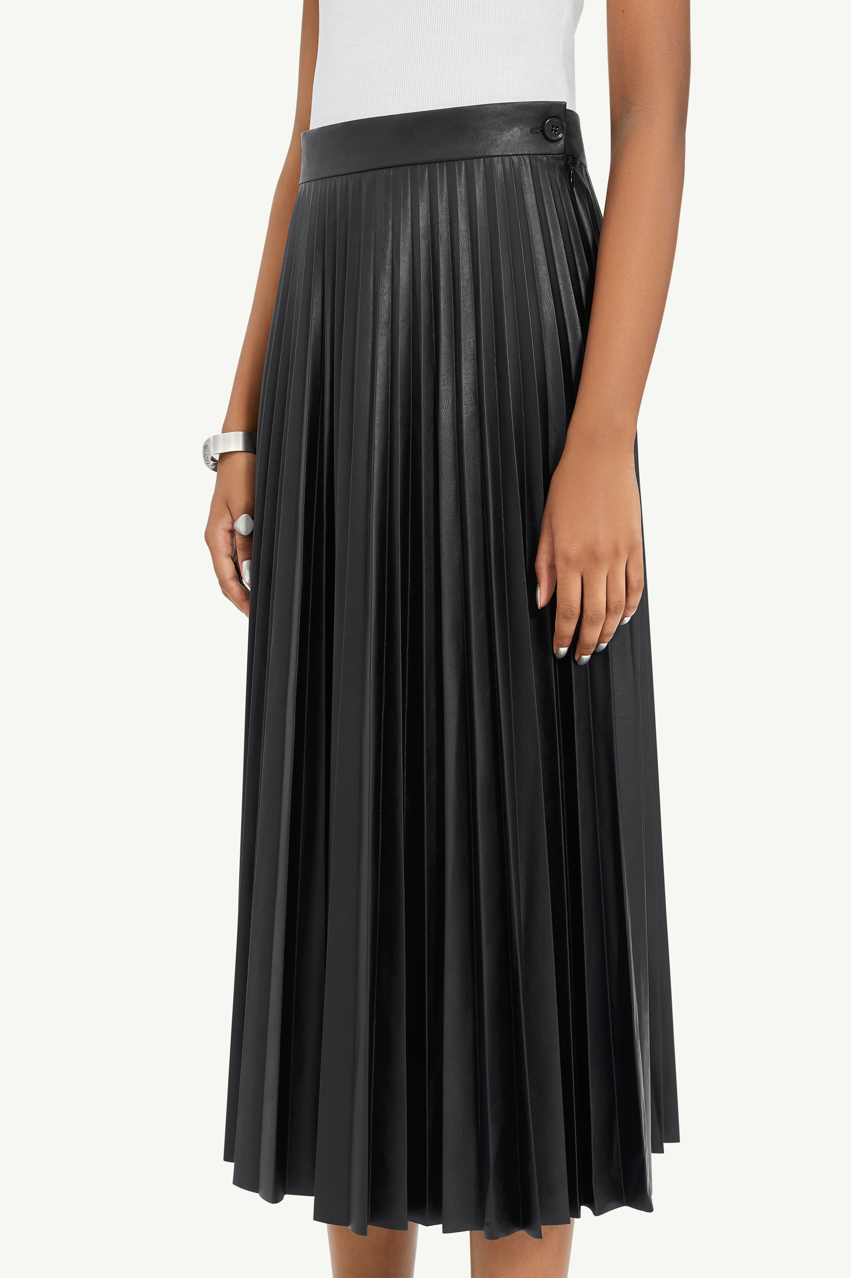 Jupe midi plissée en cuir PU