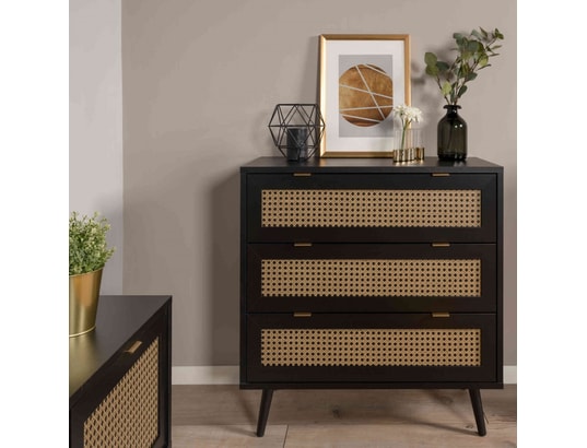 TERRE DE NUIT - Commode 3 tiroirs en cannage noir - co7072-2