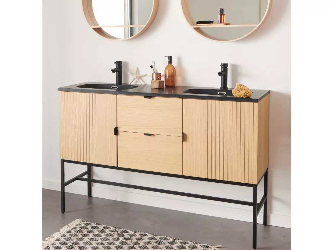 Meuble double vasque sur pieds chêne 140 cm STUDIO