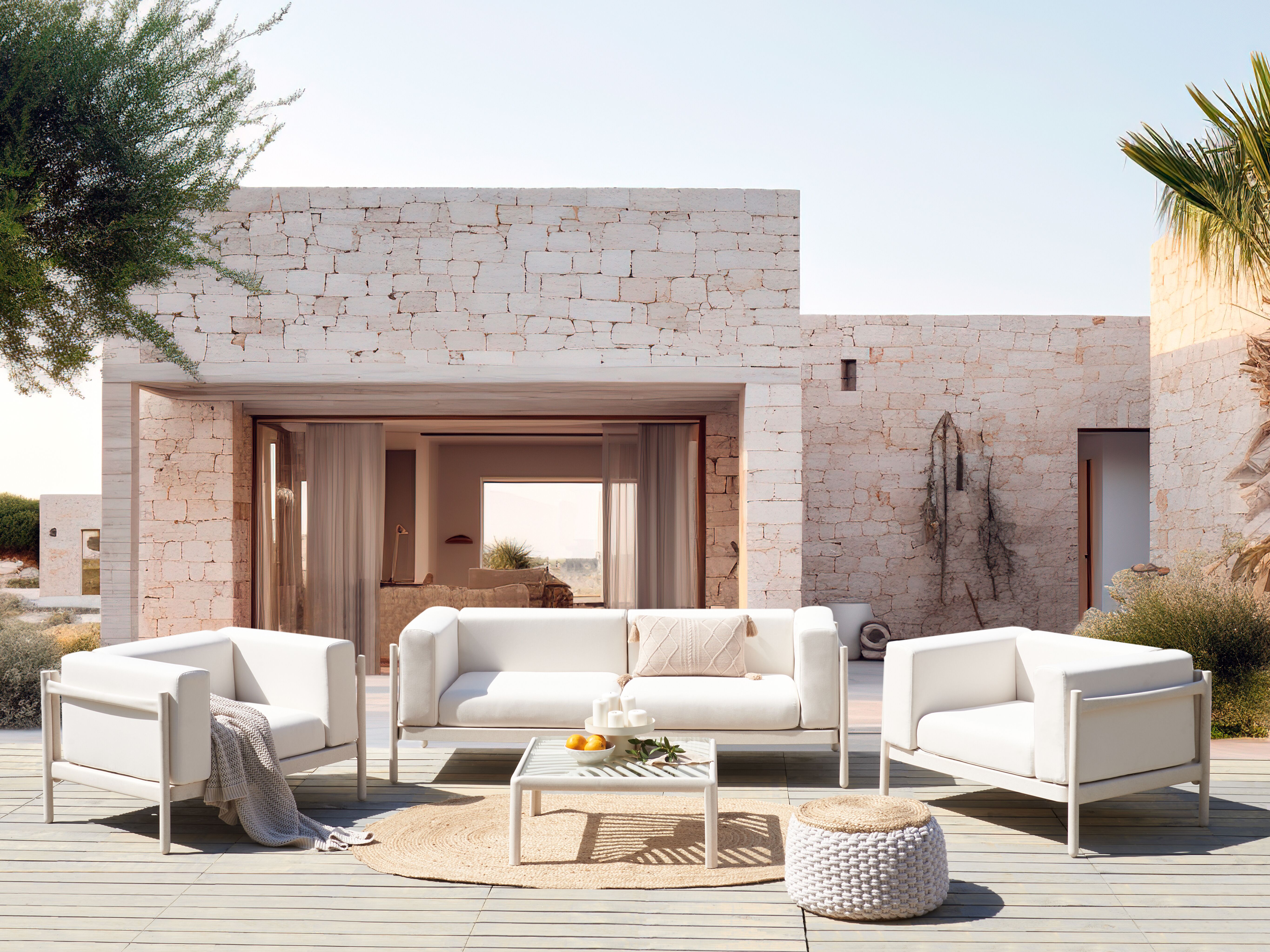 Loungeset met tafel 4-zits FERRETTI Lichtbeige